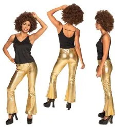Dames Stretch Disco Broek Goud Met Wijde Pijpen