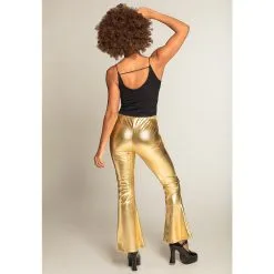 Dames Stretch Disco Broek Goud Met Wijde Pijpen -Dames Verkoop image 110