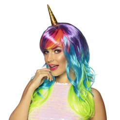 Unicorn Regenboog Pruik Met Hoorn