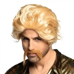 Blonde Chuck Norris Pruik Met Snor