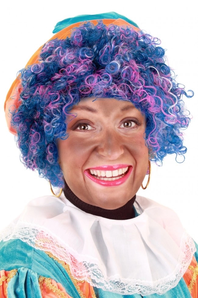 Regenboog Piet Pruik Gekleurde Afro + 2x Haarnetje 3 Regenboog Piet Pruik Gekleurde Afro + 2x Haarnetje