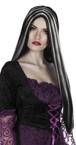 Lange Heksenpruik Zwart Grijs