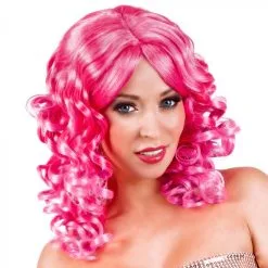 Knalroze Dames Krul Pruik