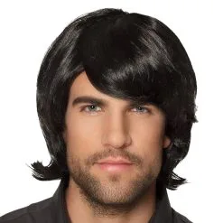 Zwarte Heren Pruik Met Scheiding